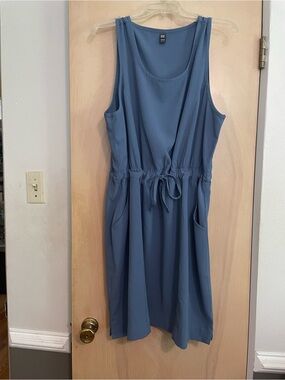Sleeveless Blue Drawstring Waist Dress